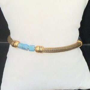 Gold Mesh Bracelet with Turquoise Beads bangle